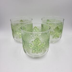 Vintage Libbey Green Oak Leaf Juice Glasses - set of 3